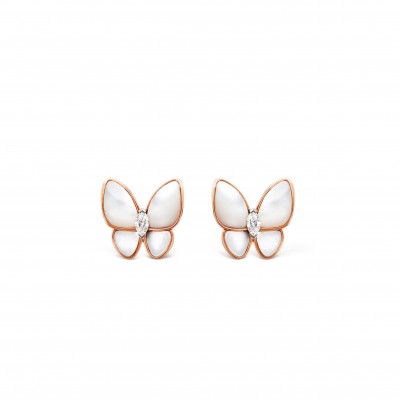 VAN CLEEF ARPELS TWO BUTTERFLY EARRINGS - ROSE GOLD, DIAMOND, MOTHER-OF-PEARL  VCARO8FN00
